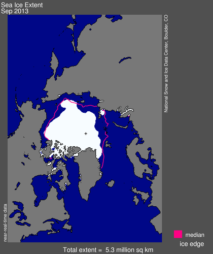 Arctic Sea Ice Extent in Sept. 2013, from NSIDC