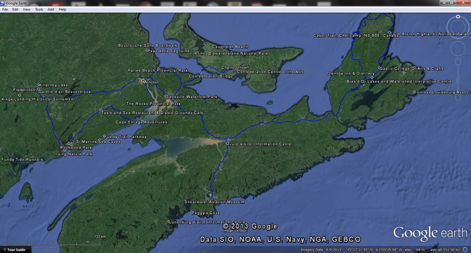 Map of Maritimes itinerary