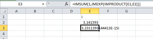 Euler's Identity in Excel