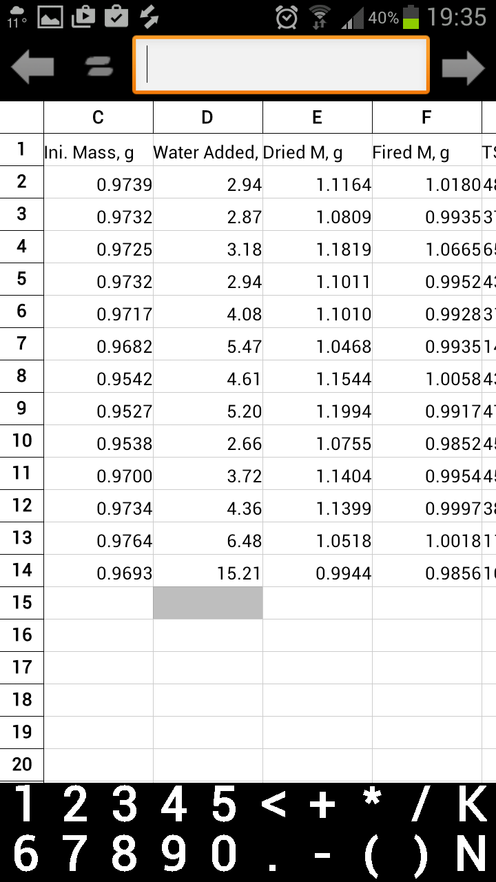 Screenshot from Simple Spreadsheet App