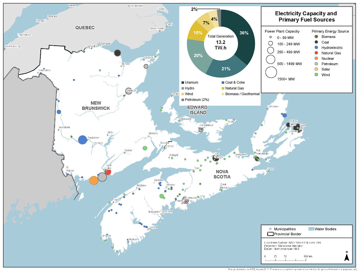 map of electrical generation in the Maritimes